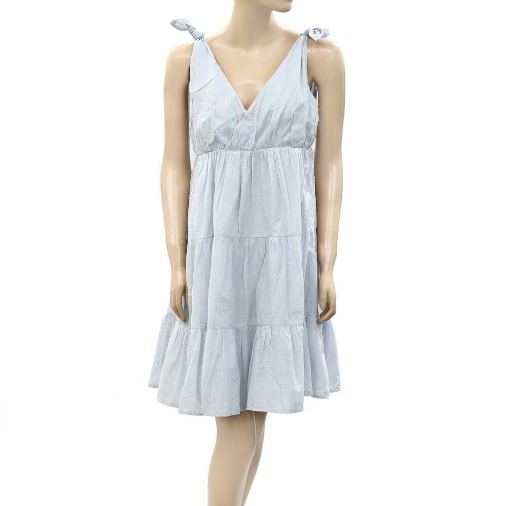 Merlette Solid Cotton-Voile Mini Dress Tiered Cotton Gray Resort S NWD